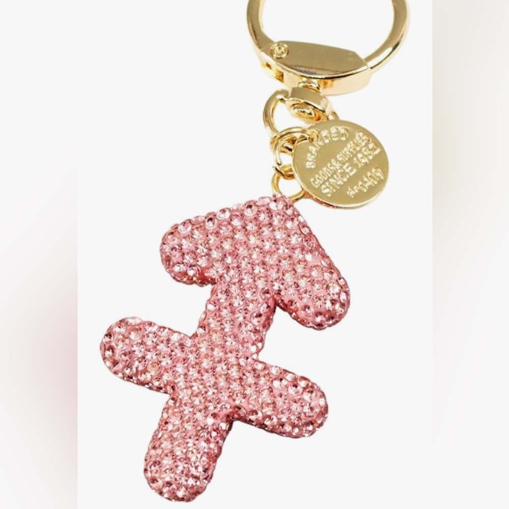 Pink Glitter Sagittarius Zodiac Keychain with Gold Ring